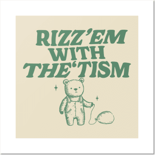 Rizz Em With The Tism Shirt, Retro Unisex Adult T Shirt, Funny Bear Meme Posters and Art